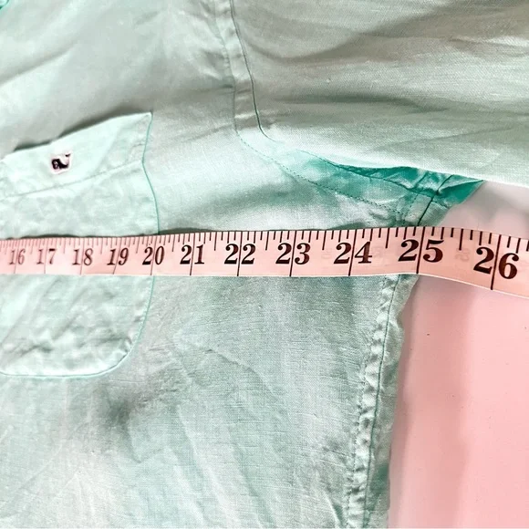 Vineyard Vines 100% Linen Shirt Mens Size XL Button Down Teal Green Front Pocket - Picture 10 of 11